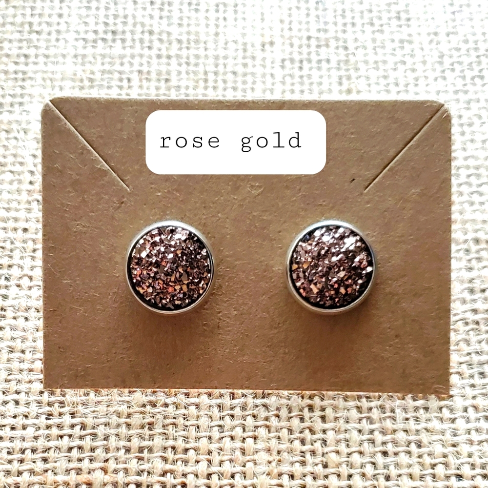 Rose Gold Faux Druzy Stud Earrings